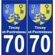 70 Tincey-et-Pontrebeau escudo de armas de la etiqueta engomada de la placa de pegatinas de la ciudad