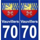 70 Vauvillers escudo de armas de la etiqueta engomada de la placa de pegatinas de la ciudad