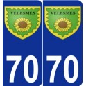 70 Velesmes-Échevanne escudo de armas de la etiqueta engomada de la placa de pegatinas de la ciudad