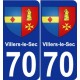 70 Villers-le-Sec escudo de armas de la etiqueta engomada de la placa de pegatinas de la ciudad
