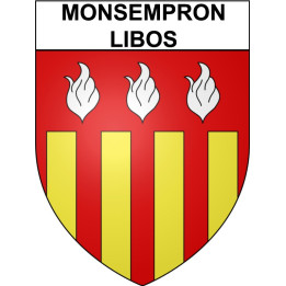 Pegatinas escudo de armas de Monsempron-Libos adhesivo de la etiqueta engomada
