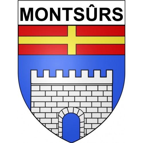 Pegatinas escudo de armas de Montsûrs adhesivo de la etiqueta engomada