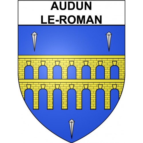 Pegatinas escudo de armas de Audun-le-Roman adhesivo de la etiqueta engomada