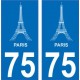 75 paris eiffel autocollant plaque immatriculation auto ville sticker