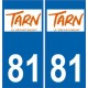 81 Tarn logo 350 autocollant plaque immatriculation auto ville sticker