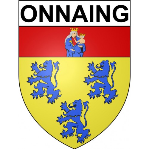 Pegatinas escudo de armas de Onnaing adhesivo de la etiqueta engomada