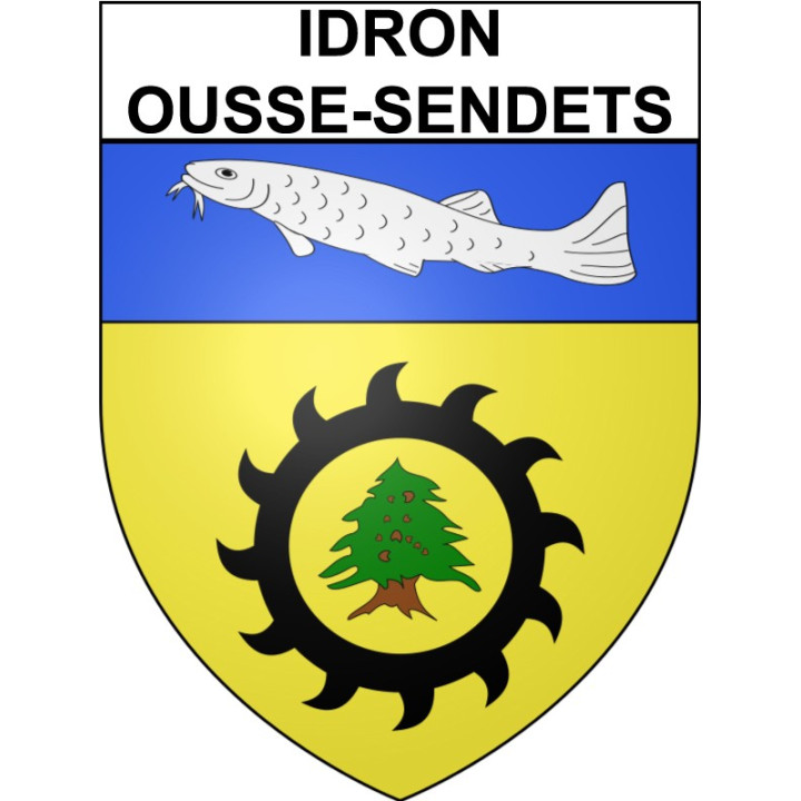 Pegatinas escudo de armas de Idron-Ousse-Sendets adhesivo de la etiqueta engomada