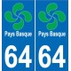 64 Pays Basque autocollant plaque immatriculation auto sticker