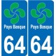 64 Pays Basque autocollant plaque immatriculation auto sticker