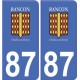 87 Rancon logo autocollant plaque immatriculation auto ville sticker