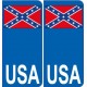 USA drapeau sudiste sticker autocollant plaque immatriculation auto