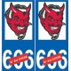Tête de diable Satan 666 autocollant plaque immatriculation auto ville sticker