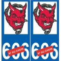 Tête de diable Satan 666 autocollant plaque immatriculation auto ville sticker