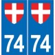 74 Haute Savoie autocollant sticker plaque immatriculation voiture auto sans texte