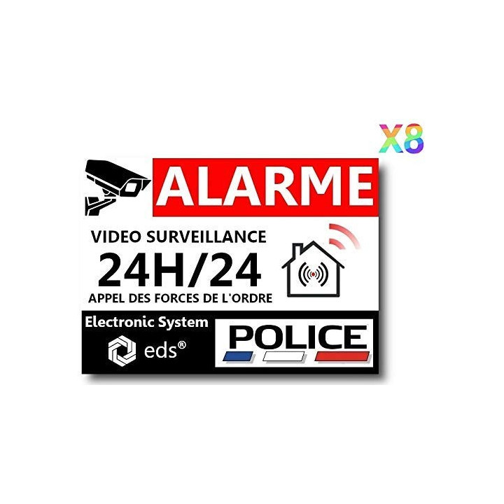 Lot de 8 Autocollants Dissuasifs Alarme Vidéo logo 117 Surveillance Anti cambriolage sticker police