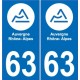 63 Puy-De-Dôme autocollant plaque immatriculation auto département sticker Auvergne-Rhône-Alpes logo 63