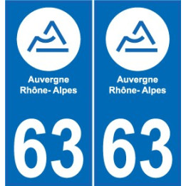 63 Puy-De-Dôme autocollant plaque immatriculation auto département sticker Auvergne-Rhône-Alpes logo 63