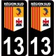 Département 13 région Sud logo 2 noir- PACA logo - 4 Autocollants Stickers Auto Plaque d'immatriculation