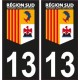 Département 13 région Sud logo 2 noir- PACA logo - 4 Autocollants Stickers Auto Plaque d'immatriculation