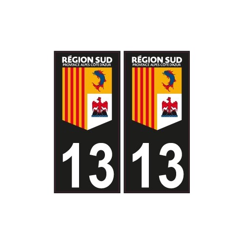 Département 13 région Sud logo 2 noir- PACA logo - 4 Autocollants Stickers Auto Plaque d'immatriculation
