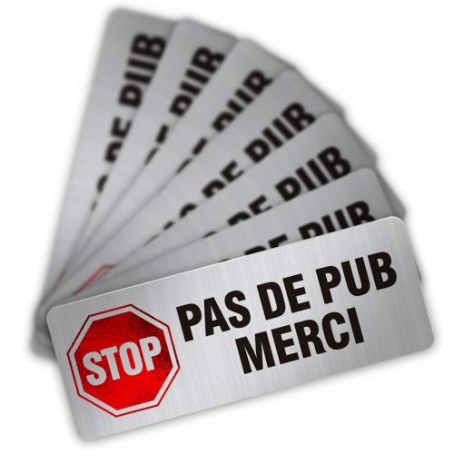 12x Autocollant sticker Stop Pub apparence Inox boite lettres logo 9 stop journaux et petites annonces