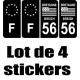 lot 4 stickers - 56 et F europe Morbihan autocollant plaque Bretagne sticker fond noir plaque immatriculation auto département