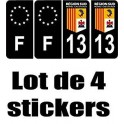 Département 13 région Sud logo 2 noir- PACA logo - F europe noir  - 4 Autocollants Stickers Auto Plaque d'immatriculation