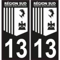 13 Bouches-du-Rhône Région SUD logo noir sticker autocollant plaque immatriculation auto
