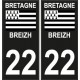 22 Breizh Bretagne drapeau noir sticker autocollant plaque immatriculation auto