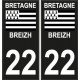 22 Breizh Bretagne drapeau sticker autocollant plaque immatriculation auto
