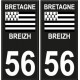 56 Breizh Bretagne drapeau noir sticker autocollant plaque immatriculation auto