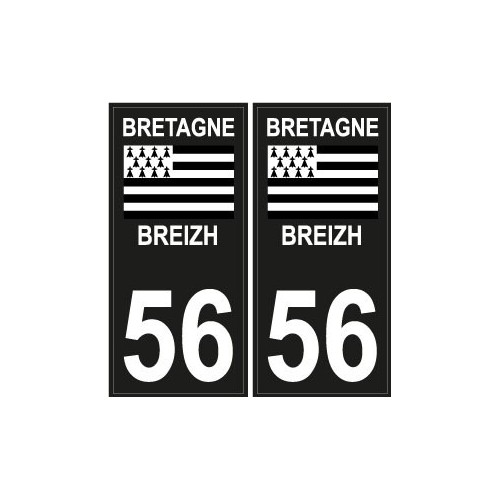 56 Breizh Bretagne drapeau noir sticker autocollant plaque immatriculation auto