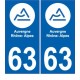63 Auvergne ville sticker autocollant plaque immatriculation auto