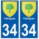 34 Fabrègues coat of arms sticker plate registration city