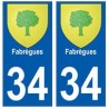 34 Fabrègues escudo de armas de la placa etiqueta de registro de la ciudad