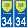 34 Fabrègues blason autocollant plaque immatriculation ville