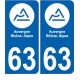 63 Auvergne ville sticker autocollant plaque immatriculation auto