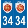 34 Hérault Occitan autocollant plaque immatriculation auto logo 2 sticker