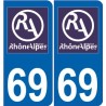 69 Rhône Alpes autocollant plaque nouveau logo sticker auto voiture département immatriculation