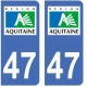 47 Lot et Garonne autocollant plaque