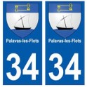 34 de Palavas-les-Flots escudo de armas de la placa etiqueta de registro de la ciudad