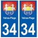 34 Valras-Plage blason autocollant plaque immatriculation ville