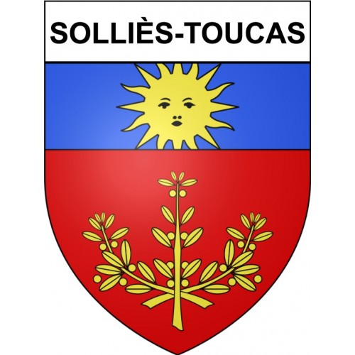 Pegatinas escudo de armas de Solliès-Toucas adhesivo de la etiqueta engomada