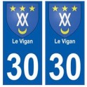 30 de Le Vigan escudo de armas de la ciudad de etiqueta, placa de la etiqueta engomada