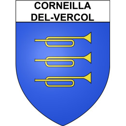 Pegatinas escudo de armas de Corneilla-del-Vercol adhesivo de la etiqueta engomada