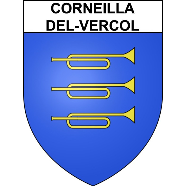 Pegatinas escudo de armas de Corneilla-del-Vercol adhesivo de la etiqueta engomada