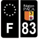 4 stickers - 83 Var Région SUD logo 2 et F Europe noir sticker autocollant plaque immatriculation auto