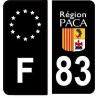 4 stickers - 83 Var Région SUD logo 2 et F Europe noir sticker autocollant plaque immatriculation auto