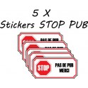 5x stop pas de pub publicité boite aux lettres sticker autocollant logo 3 annonces