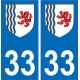 33 Gironde sticker plaque immatriculation auto department sticker New Aquitaine coat of arms